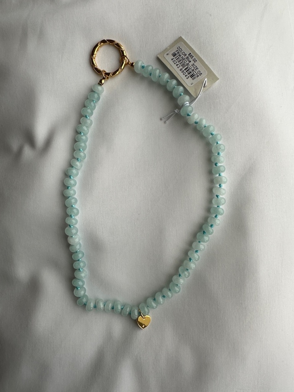 Little Words Project Aqua/Blue Beaded Necklace with Gold Ring Mother’s Day gift - Picture 3 of 6
